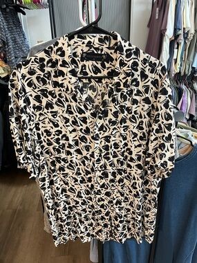 All Saints Heart Break Black and White Short-Sleeve Button Shirt